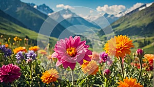 Beautiful flowers, sunshine in the background meadow colorful countryside
