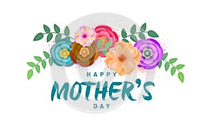 Beautiful flowers and text Happy Mother\'s Day on white
