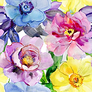 Beautiful flowers, watercolor illustration.