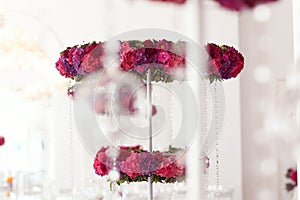 Beautiful flowers on wedding table decoration arrangement