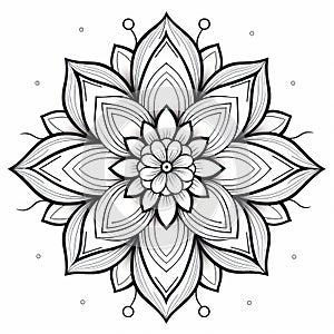 Beautiful Flowershaped Mandala: Realistic Line Drawing Coloring Page