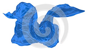 Beautiful flowing fabric of blue wavy silk or satin. 3d rendering image.