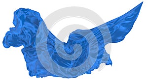 Beautiful flowing fabric of blue wavy silk or satin. 3d rendering image.