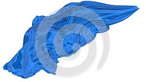 Beautiful flowing fabric of blue wavy silk or satin. 3d rendering image.