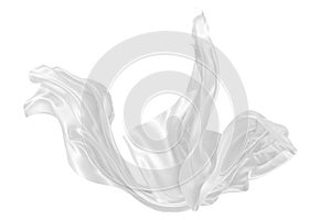 Beautiful flowing fabric of white wavy silk or satin. 3d rendering image