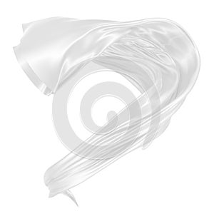 Beautiful flowing fabric of white wavy silk or satin. 3d rendering image