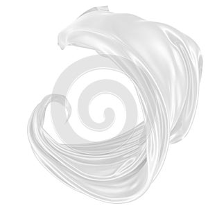 Beautiful flowing fabric of white wavy silk or satin. 3d rendering image