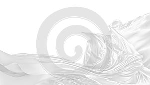 Beautiful flowing fabric of white wavy silk or satin. 3d rendering image.