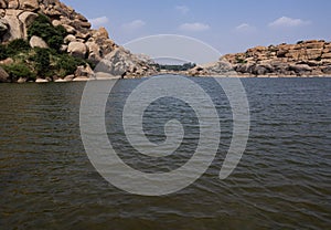 The beautiful flowing Tungabhadra river in Hampi,Karnataka, India