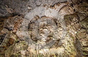 Beautiful flowstone and stalactites in Thien Cung Cave (Heavenly Palace Cave) of Halong Bay, Vietnam.