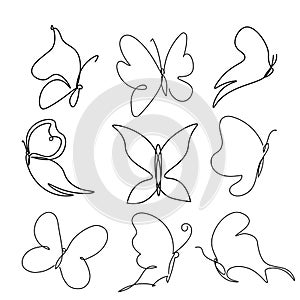 A beautiful flyings butterflys line art. vector