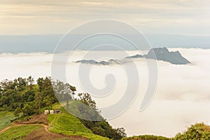 Beautiful fog and cloud on Phu Thap Boek, Thailand.