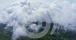 Beautiful Fog over Mountains in Thailand,Amazing fog sea.Aerial view landscape of mountain peak with misty cloud