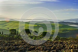 Tuscany, farmhouse and landscape on the hills of Val d'Orcia - Italy