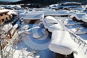The beautiful folk house of China`s snow town