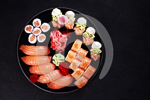 Beautiful food, nigiri sushi and maki rolls set
