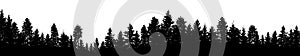 Beautiful forest, black silhouette, coniferous trees. Vector illustration