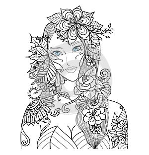 Beautiful forest fairy for coloring book for adult