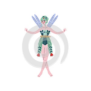 Beautiful Forest Fairy or Nymph with Wings Vector Illustration