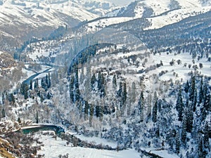 Beautiful forest snow scene in the West Tianshan Mountains in winter