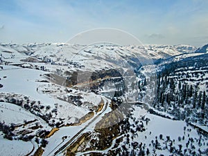 Beautiful forest snow scene in the West Tianshan Mountains in winter