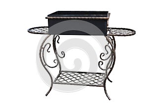 Beautiful forged metall barbecue grill on white background