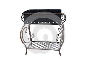 Beautiful forged metall barbecue grill on white background