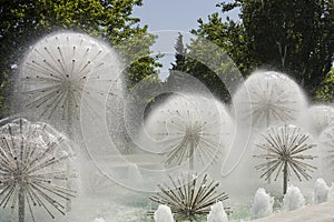 Beautiful fountain on a clear Sunny day in the seaside Boulevard of Baku, Republic of Azerbaijan.