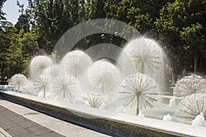 Beautiful fountain on a clear Sunny day in the seaside Boulevard of Baku, Republic of Azerbaijan.