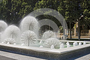 Beautiful fountain on a clear Sunny day in the seaside Boulevard of Baku, Republic of Azerbaijan.