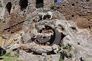 beautiful fountain featuring a lion statue on top , Ancient Canale Monterano, Italy photo