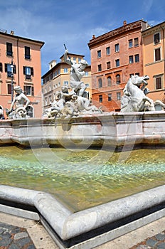 Beautiful Fountain of Neptune on Piazza Navona in Rome, Italy