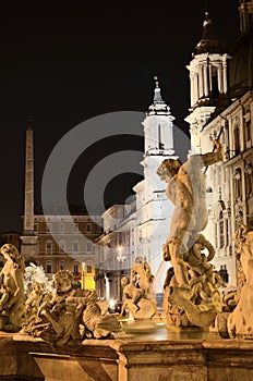 Beautiful Fountain of Neptune on Piazza Navona in Rome, Italy