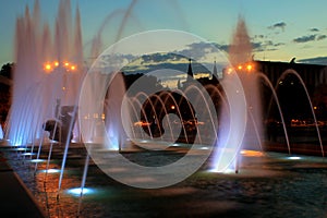 Beautiful fountain at night in Dnipropetrovsk.