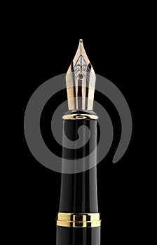 Beautiful fountain pen with ornate nib on black background