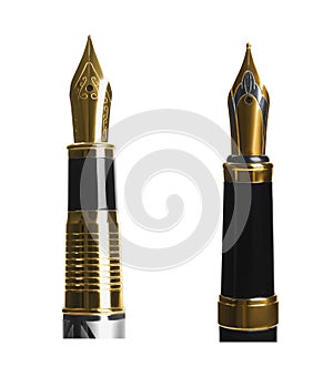 Beautiful fountain pens with ornate nibs on white background