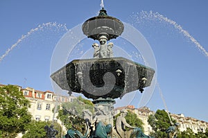 Beautiful Fountain in Rossio Square