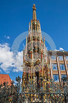 Beautiful Fountain, Schoner Brunnen, built in the XIV century, Nuremberg, Bavaria, Franconia, Germany