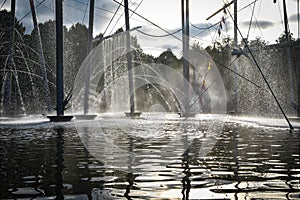 Beautiful fountain with smoke effect.