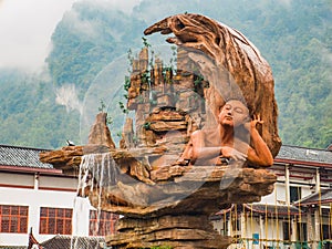 Beautiful fountain statue in front of Wulingyuan National Park at Wulingyuan District