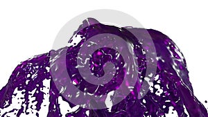 Beautiful fountain violet liquid splash, fountain 3d on white background with alpha matte. Many juice streams rising