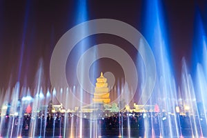 Beautiful fountains at night in xian