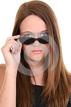 Beautiful Fourteen Year Old In Black Sunglasses photo