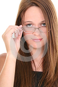 Beautiful Fourteen Year Old Teen Looking Over Eyeglasses photo
