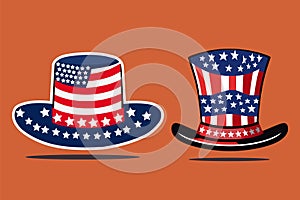 A beautiful fourth American hat, 4th of July USA flag clip art Vector illustration