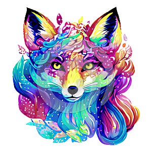 Beautiful fox portrait in watercolor style. Generative AI