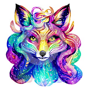 Beautiful fox portrait in watercolor style. Generative AI
