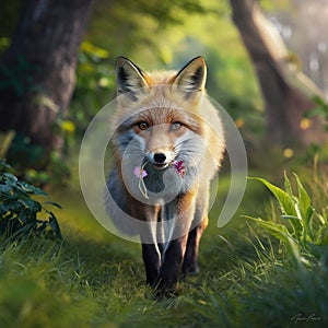 A fox walking in forest and looking some thing