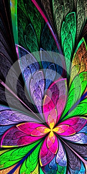 Beautiful fractal flower or butterfly in stained glass window st