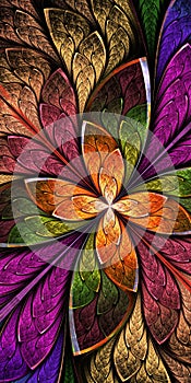 Beautiful fractal flower or butterfly in stained glass window st